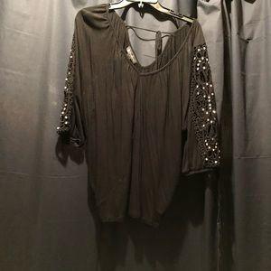 Black open back rhinestone shirt